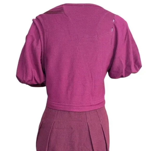 Unique Marc Jacobs Wool Purple Margenta Puff Sleeves  V Neck A Line  Dress - Picture 3 of 14